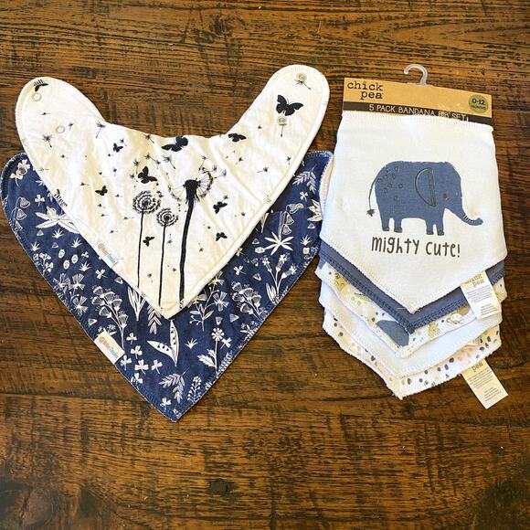 Chickpea NWT Unisex Baby Bandana Bibs 5 pack 0-12mo/2 Baby Daulia Bibs - Picture 1 of 7